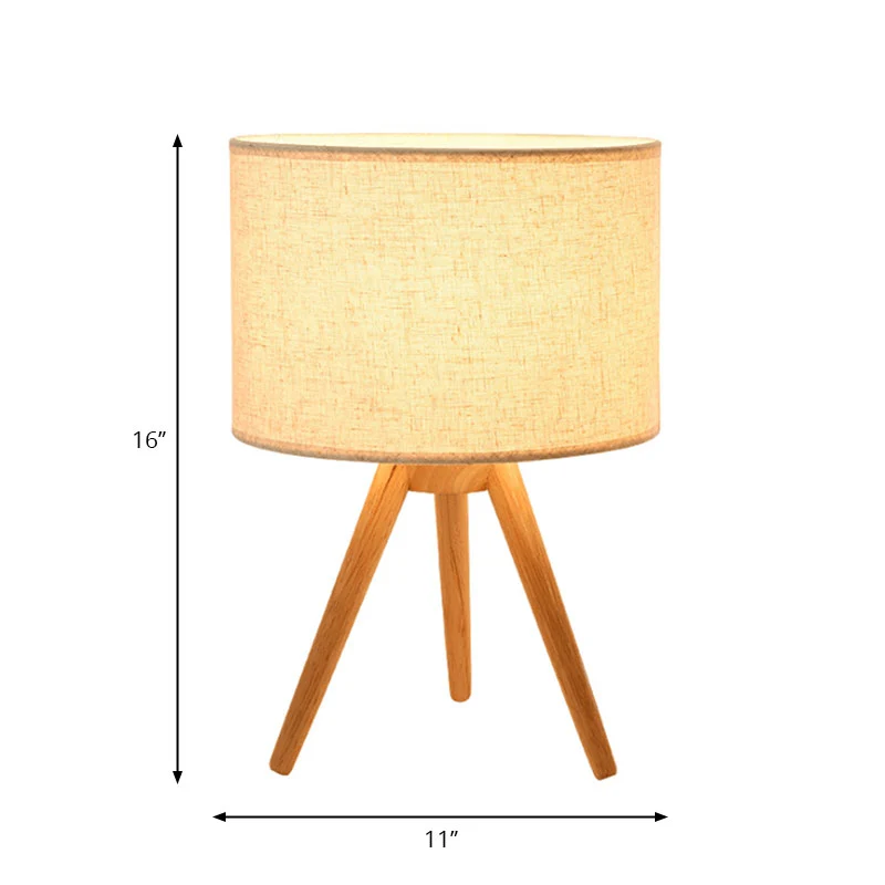 Lampe de lecture à LED en tissu d'éclairage de tâche de cylindre contemporain avec trépied en bois Clearhalo