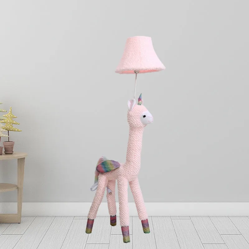 Lampe de lecture sur pied à 1 lumière pour enfants, lampe sur pied en peluche d'alpaga rose avec abat-jour en tissu Clearhalo