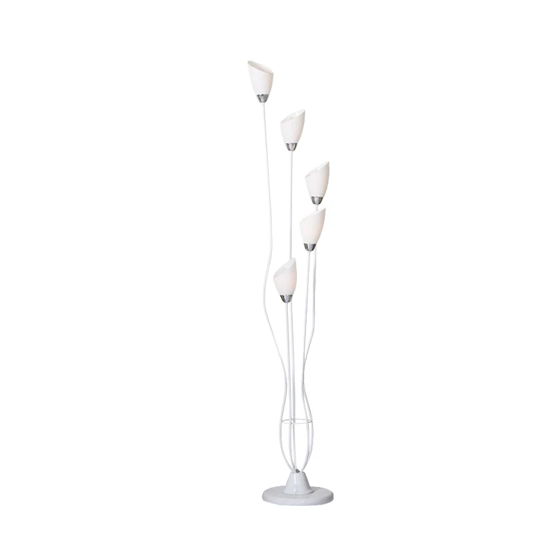 Lampe de lecture torchère en métal contemporaine à 5 ampoules, lampe sur pied blanche pour salle d'étude Clearhalo