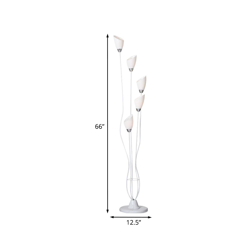 Lampe de lecture torchère en métal contemporaine à 5 ampoules, lampe sur pied blanche pour salle d'étude Clearhalo