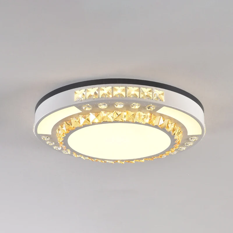 Lampe LED encastrée circulaire moderne en bloc de cristal transparent, montage au plafond en blanc pour le salon Clearhalo