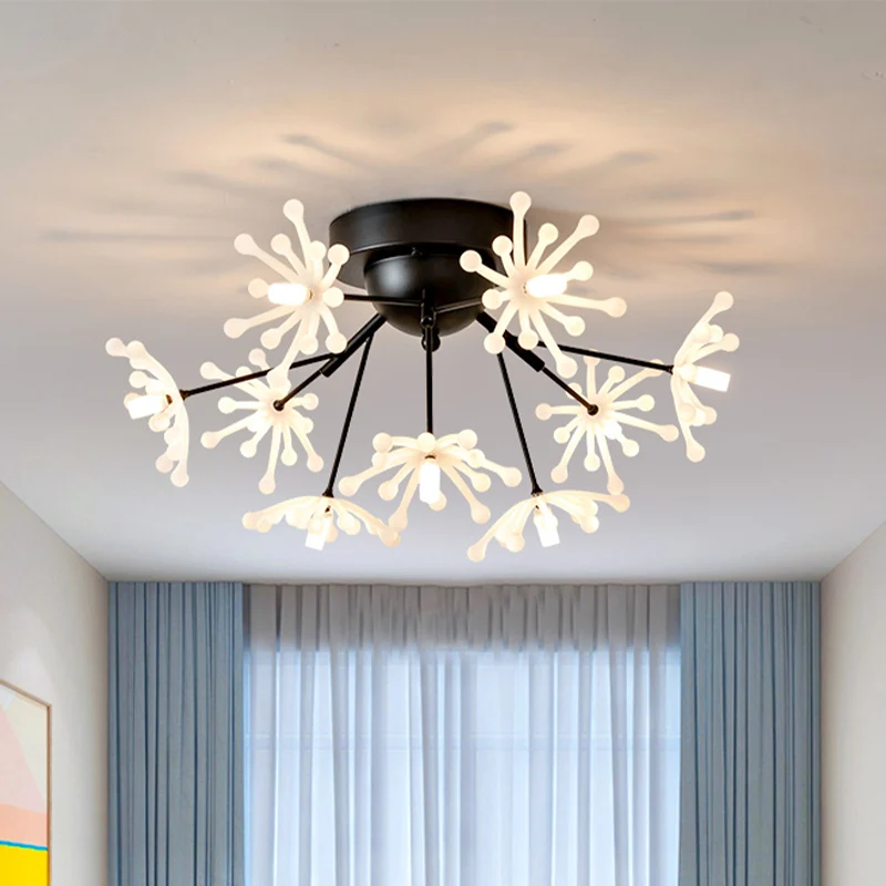 Lampe LED en forme de feu d'artifice nordique, éclairage semi-monté métallique, 9 lumières, pour chambre à coucher, noir/o...