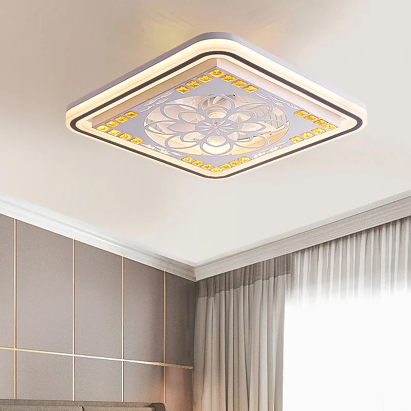 Lampe LED semi-encastrée carrée à 7 lames, moderne, blocs de cristal blancs, lampe suspendue en forme de ventilateur, 21.5...