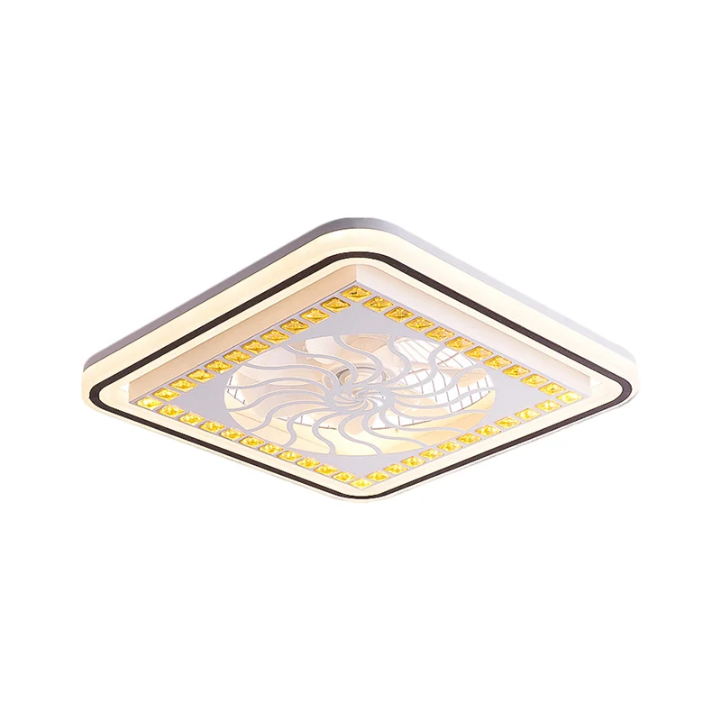 Lampe LED semi-encastrée carrée à 7 lames, moderne, blocs de cristal blancs, lampe suspendue en forme de ventilateur, 21.5...