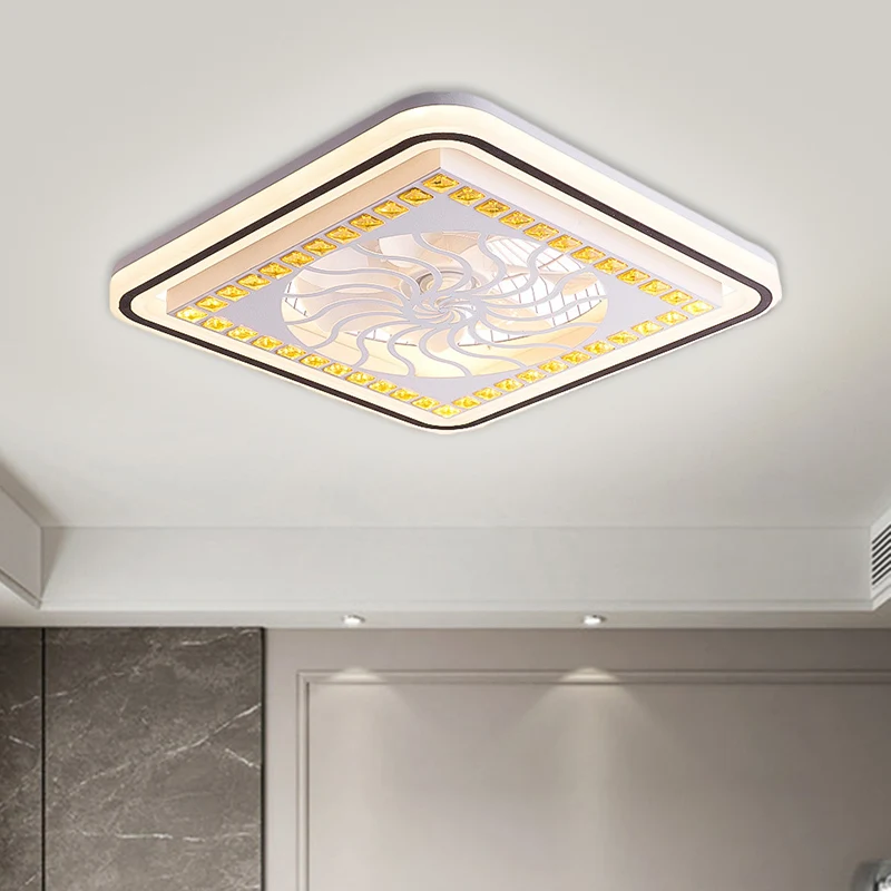 Lampe LED semi-encastrée carrée à 7 lames, moderne, blocs de cristal blancs, lampe suspendue en forme de ventilateur, 21.5...