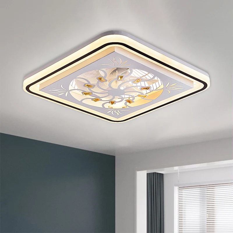 Lampe LED semi-encastrée carrée à 7 lames, moderne, blocs de cristal blancs, lampe suspendue en forme de ventilateur, 21.5...