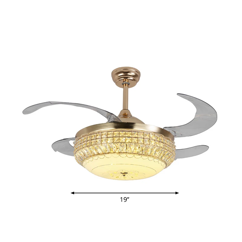 Lampe LED semi-encastrée pour chambre à coucher de 19 po de largeur, ventilateur suspendu moderniste doré à 4 pales avec a...