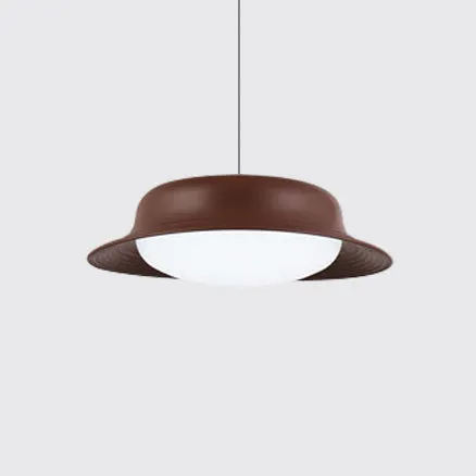 Lampe LED suspendue en forme de chapeau, luminaire moderne en métal, idéal pour une salle à manger, blanc/marron Clearhalo