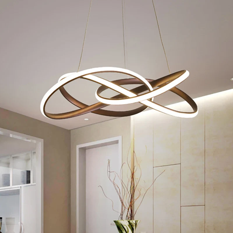 Lampe de lustre en acrylique à courbe sans couture, lampe à suspension de plafond Led contemporaine en forme de café en lu...