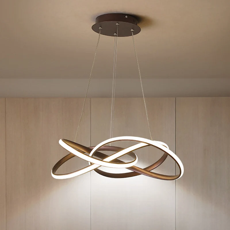 Lampe de lustre en acrylique à courbe sans couture, lampe à suspension de plafond Led contemporaine en forme de café en lu...