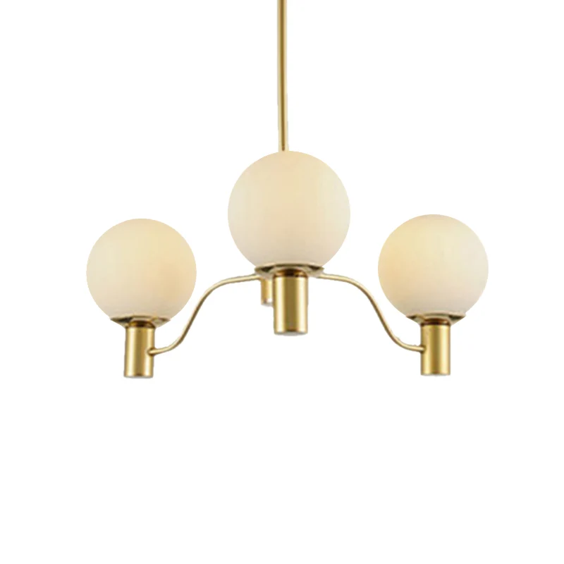 Lampe de lustre en verre blanc radial Post-moderne 3/6/8 lumières luminaire suspendu en or avec abat-jour boule Clearhalo