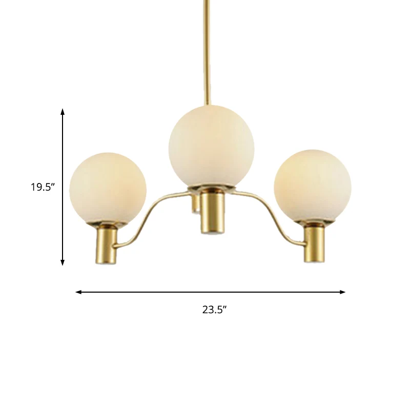 Lampe de lustre en verre blanc radial Post-moderne 3/6/8 lumières luminaire suspendu en or avec abat-jour boule Clearhalo