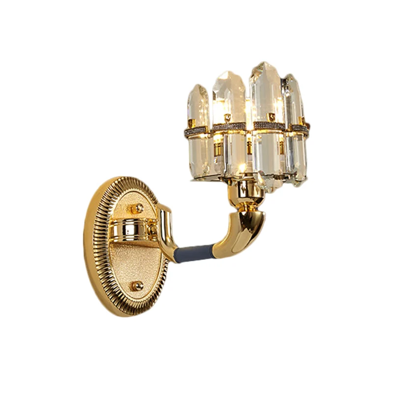 Lampe murale arquée post-moderne, panneau en cristal, éclairage mural de chevet à 1/2 ampoules, bleu et or Clearhalo