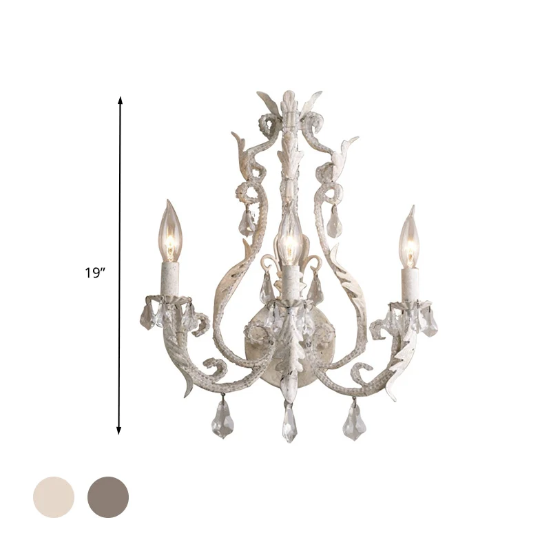 Lampe murale chandelier traditionaliste à 3 têtes, applique murale drapée en cristal, éclairage en gris/ivoire Clearhalo