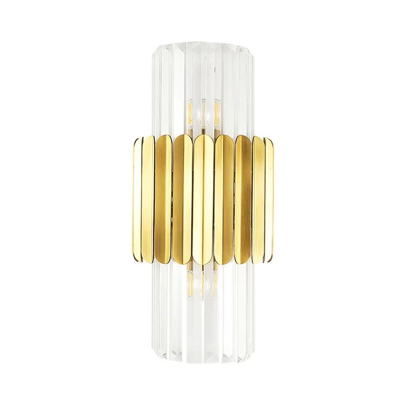 Lampe murale cylindrique moderne en cristal clair, 2 têtes, luminaire mural pour chambre à coucher en or Clearhalo