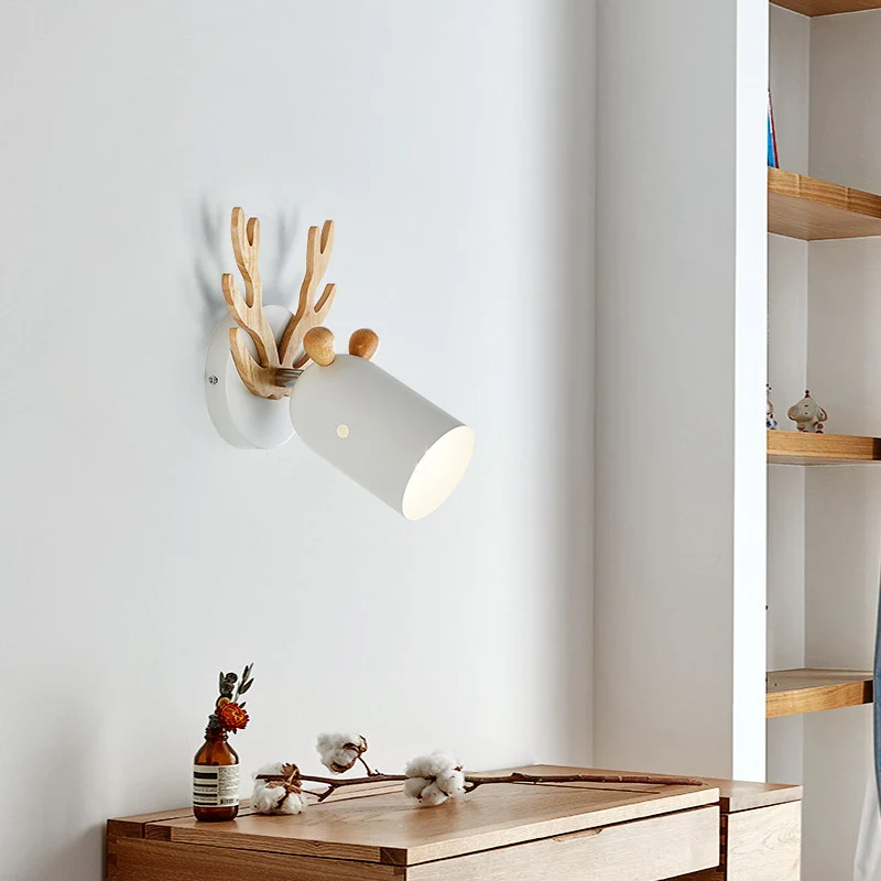 Lampe murale décorative en bois, métal moderniste, 1 ampoule, cylindre gris/blanc/vert, éclairage pour chambre à coucher C...