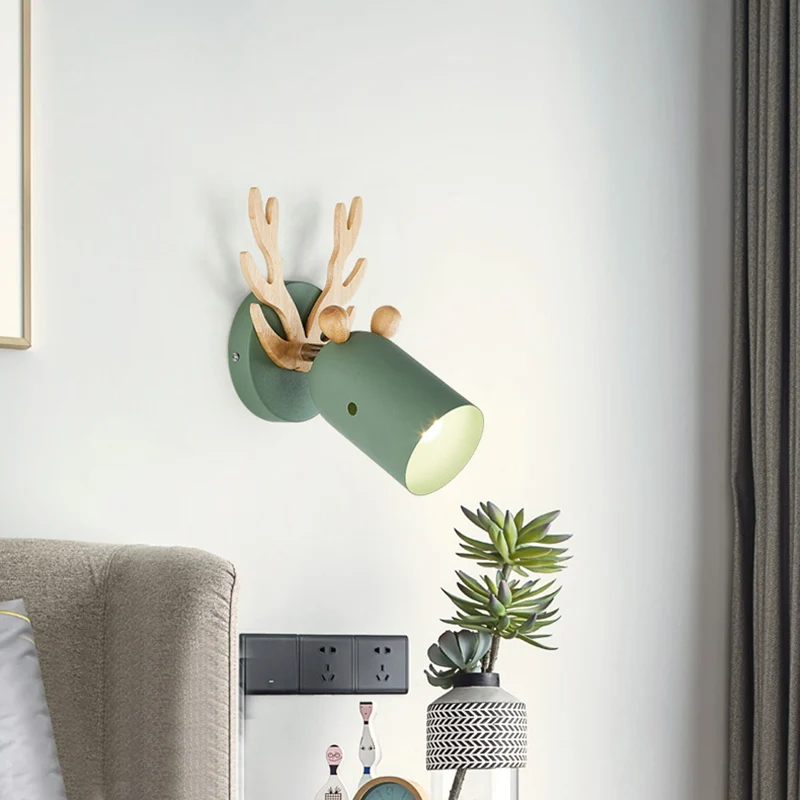 Lampe murale décorative en bois, métal moderniste, 1 ampoule, cylindre gris/blanc/vert, éclairage pour chambre à coucher C...