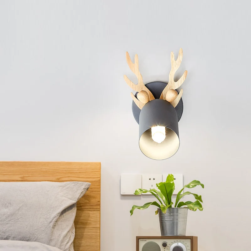 Lampe murale décorative en bois, métal moderniste, 1 ampoule, cylindre gris/blanc/vert, éclairage pour chambre à coucher C...