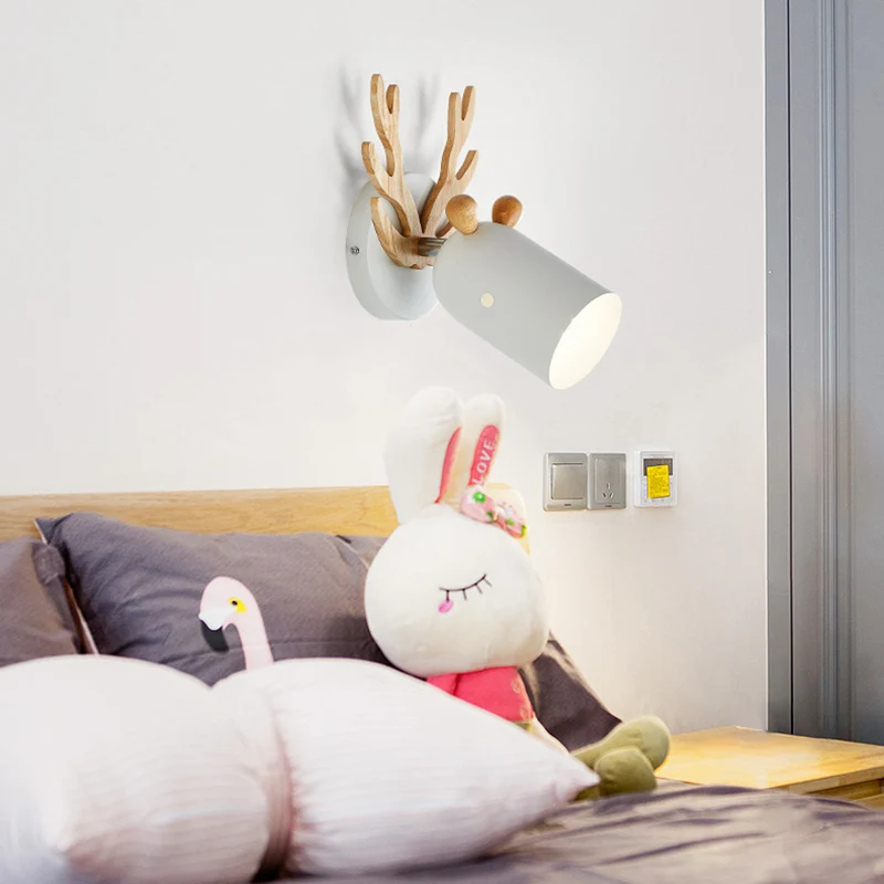 Lampe murale décorative en bois, métal moderniste, 1 ampoule, cylindre gris/blanc/vert, éclairage pour chambre à coucher C...