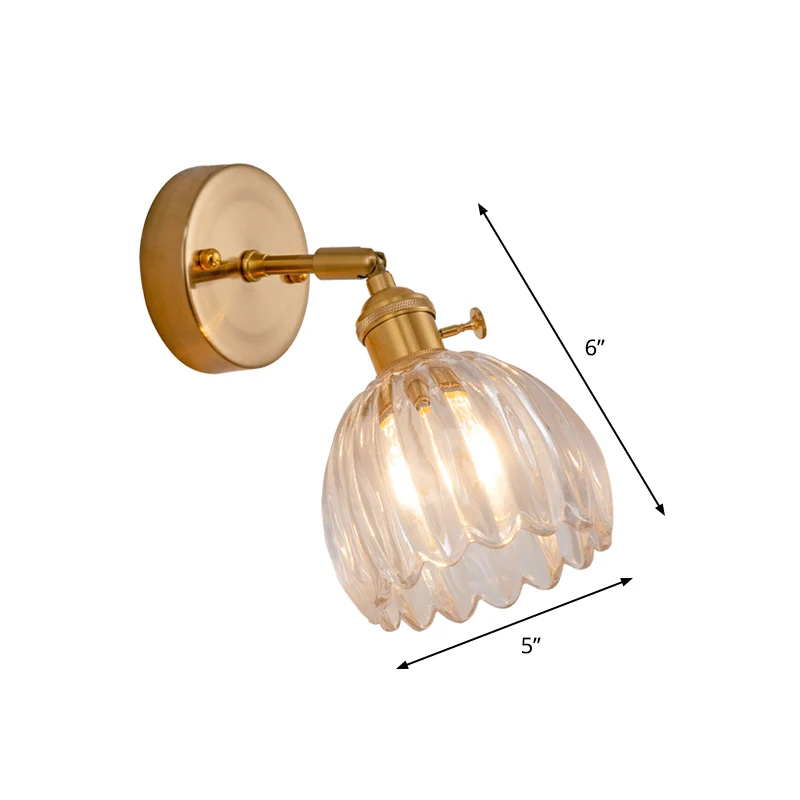 Lampe murale dôme moderne en verre transparent, 1 ampoule, luminaire mural en laiton avec Joint réglable Clearhalo