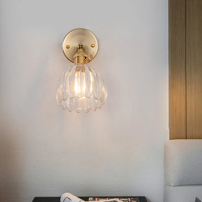 Lampe murale dôme moderne en verre transparent, 1 ampoule, luminaire mural en laiton avec Joint réglable Clearhalo