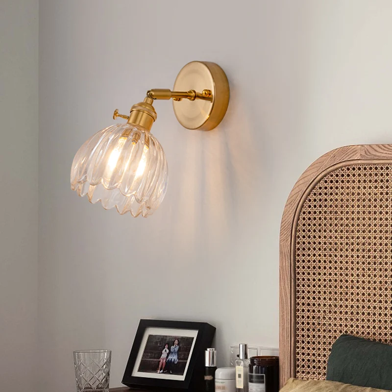 Lampe murale dôme moderne en verre transparent, 1 ampoule, luminaire mural en laiton avec Joint réglable Clearhalo