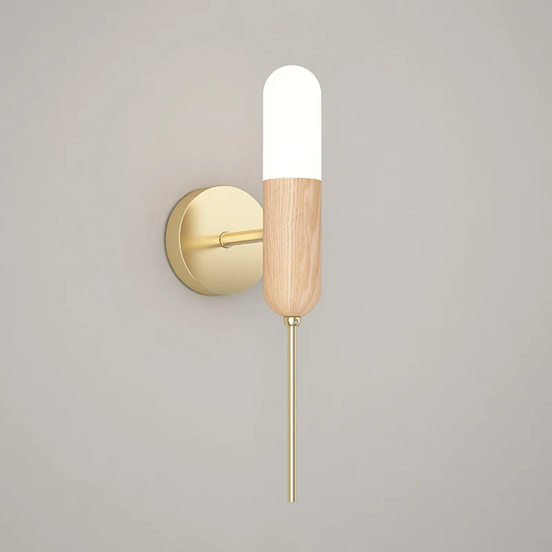 Lampe murale en forme de Capsule, moderne en bois, 1 ampoule, salon, poignée LED, luminaire mural Clearhalo