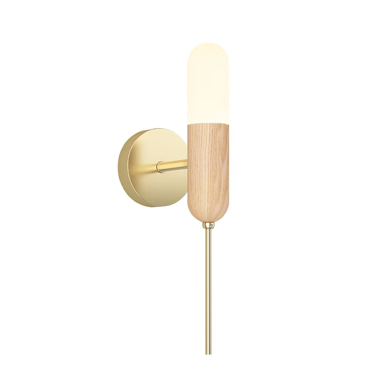 Lampe murale en forme de Capsule, moderne en bois, 1 ampoule, salon, poignée LED, luminaire mural Clearhalo