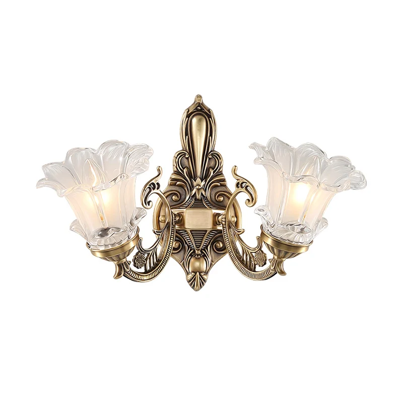 Lampe murale en laiton à 1/2 ampoules, éclairage de campagne en verre strié clair en forme de fleur Clearhalo