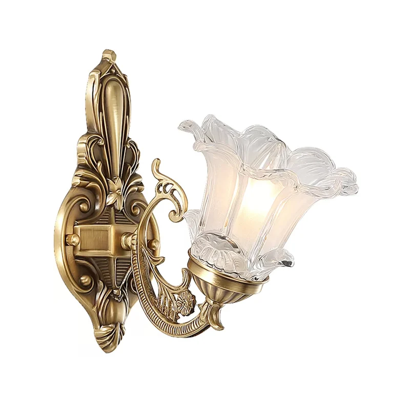 Lampe murale en laiton à 1/2 ampoules, éclairage de campagne en verre strié clair en forme de fleur Clearhalo