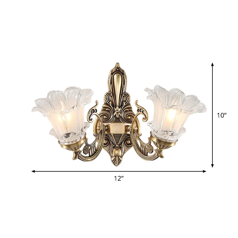 Lampe murale en laiton à 1/2 ampoules, éclairage de campagne en verre strié clair en forme de fleur Clearhalo
