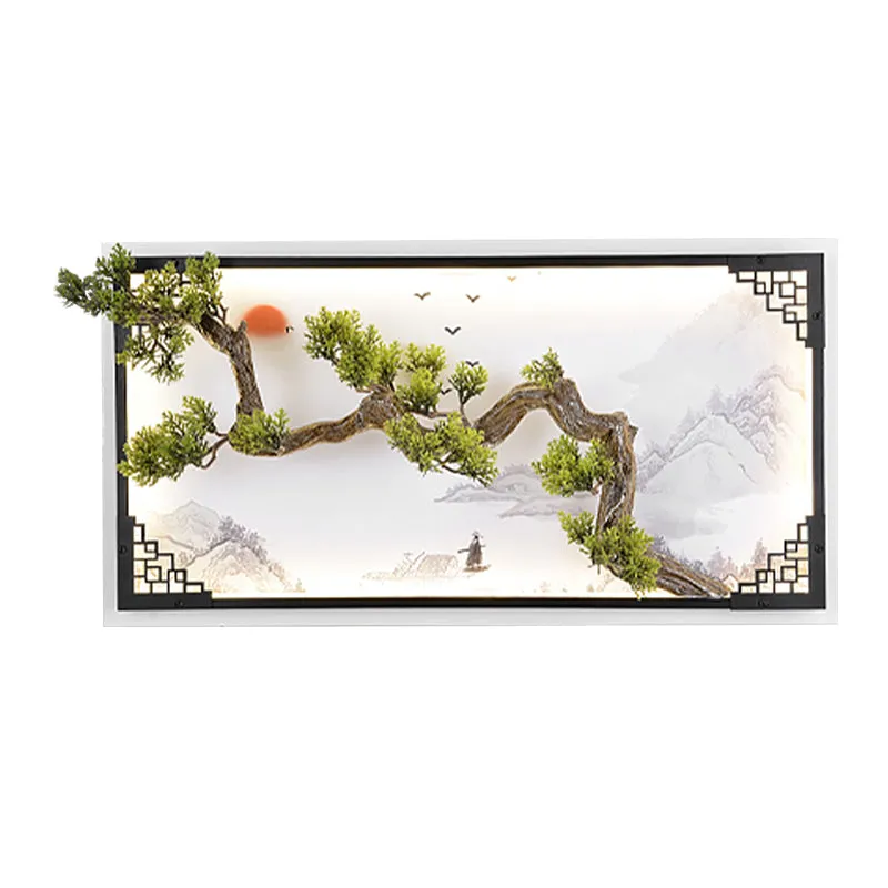 Lampe murale LED branche de pin Asie fer salon LED applique éclairage en blanc-vert Clearhalo