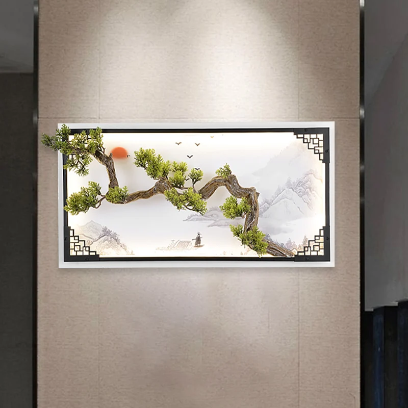 Lampe murale LED branche de pin Asie fer salon LED applique éclairage en blanc-vert Clearhalo