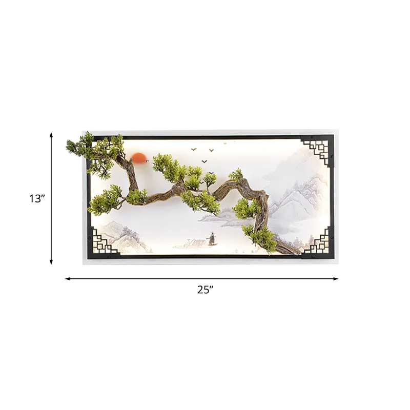 Lampe murale LED branche de pin Asie fer salon LED applique éclairage en blanc-vert Clearhalo