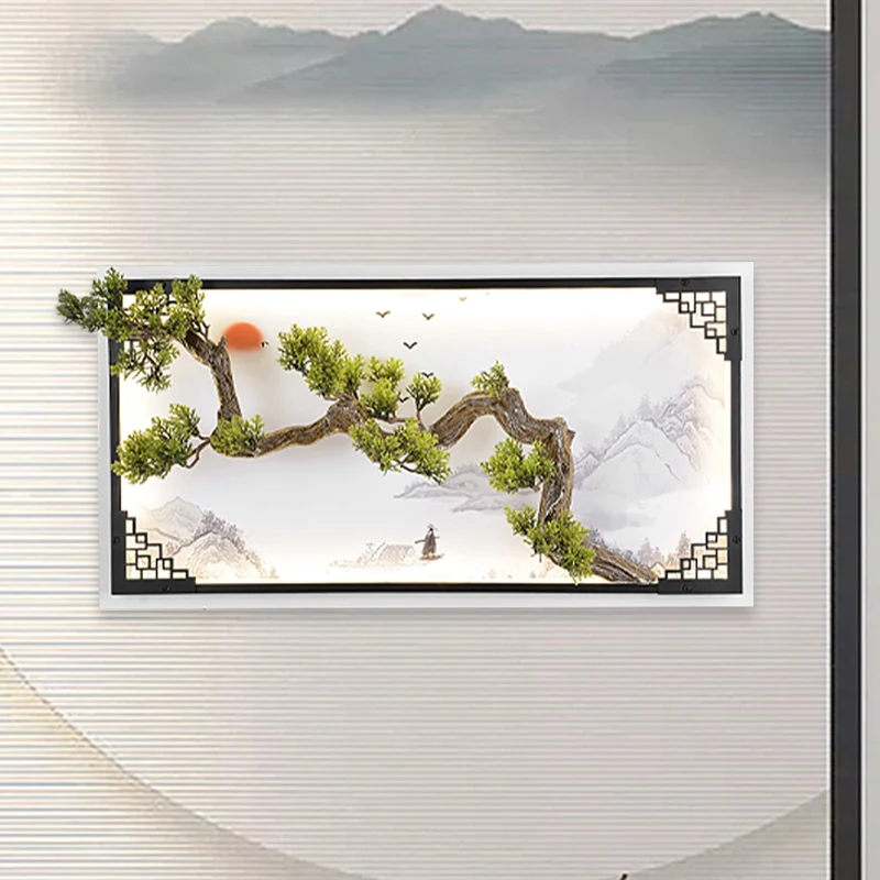 Lampe murale LED branche de pin Asie fer salon LED applique éclairage en blanc-vert Clearhalo