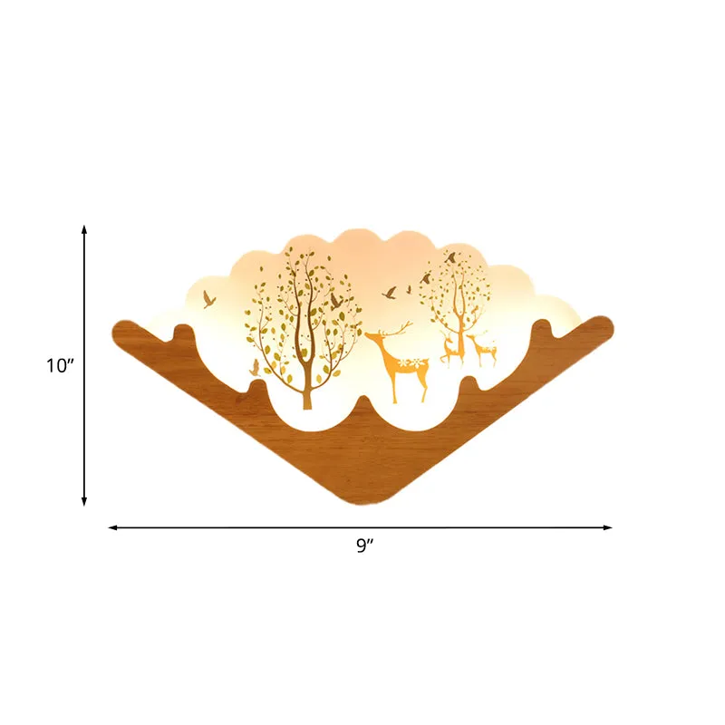 Lampe murale LED en forme d'éventail en acrylique, Style asiatique, lumière murale en bois avec motif d'élan, de cerf et d...