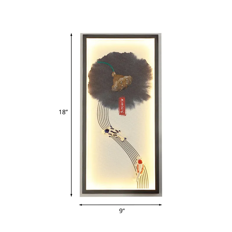 Lampe murale LED de Style chinois, graine de Lotus noire et poisson, luminaire Mural avec cadre en aluminium Clearhalo