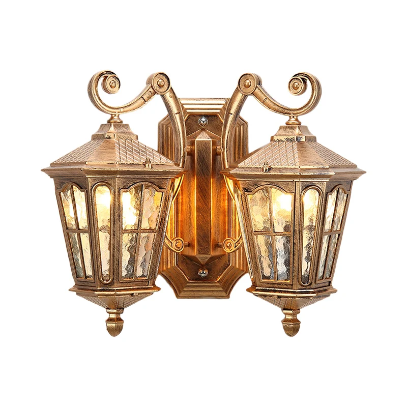 Lampe murale Lodge Lantern à 2 ampoules en verre d'eau transparent, bronze Clearhalo