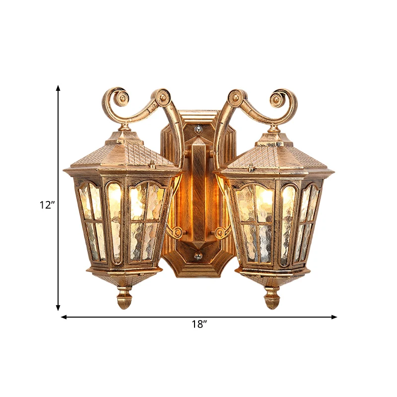 Lampe murale Lodge Lantern à 2 ampoules en verre d'eau transparent, bronze Clearhalo