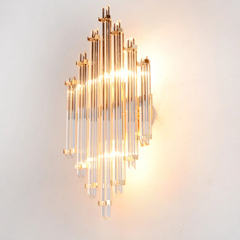 Lampe murale prismatique dorée, cristal moderne, 2 lumières, applique de salon Clearhalo