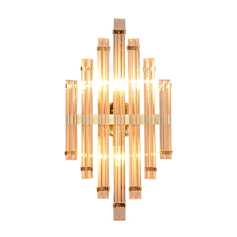 Lampe murale prismatique dorée, cristal moderne, 2 lumières, applique de salon Clearhalo