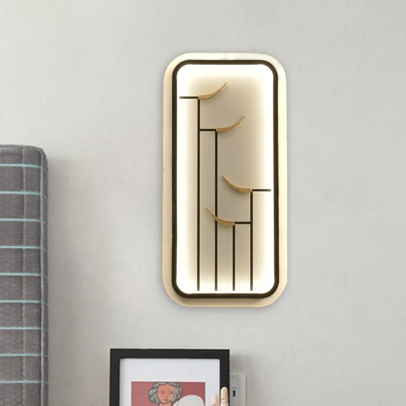Lampe murale rectangulaire à motifs, Style chinois, acrylique, LED, noir et blanc, idée d'éclairage mural Clearhalo