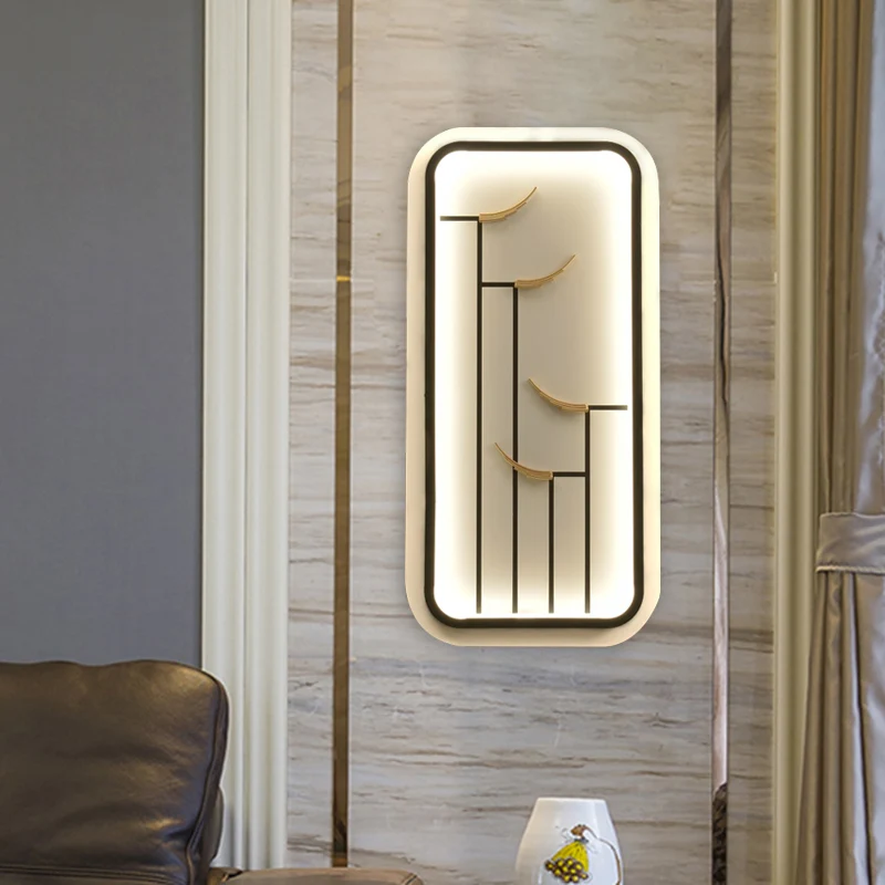 Lampe murale rectangulaire à motifs, Style chinois, acrylique, LED, noir et blanc, idée d'éclairage mural Clearhalo
