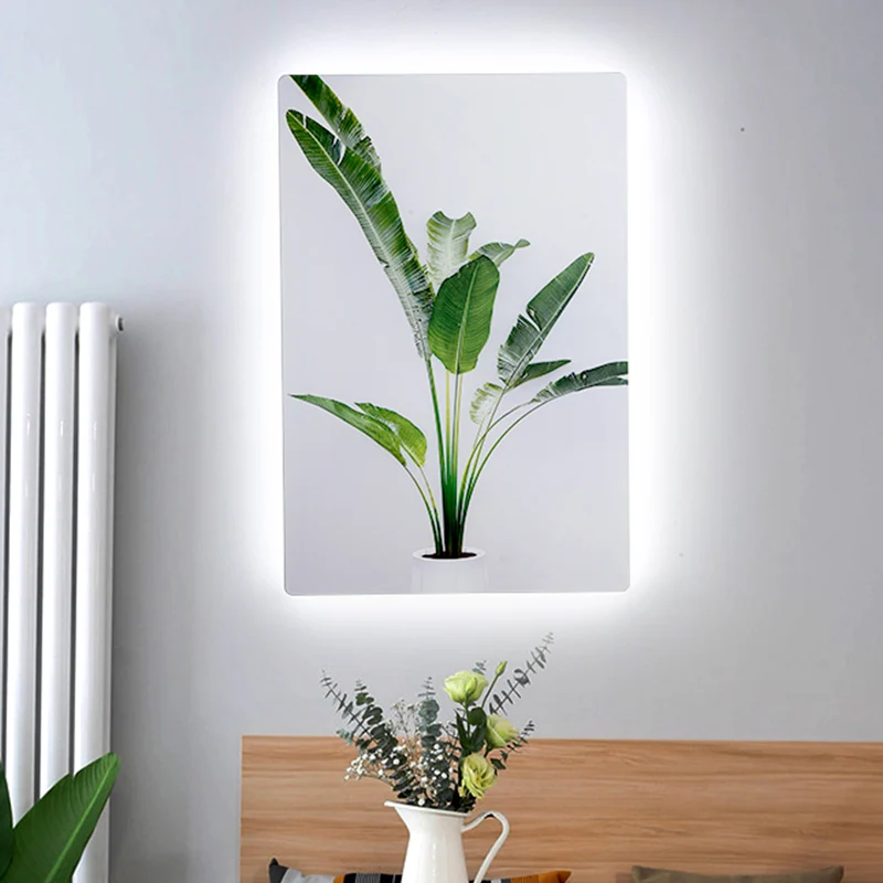 Lampe murale rectangulaire verte et blanche, idée d'éclairage mural en acrylique LED simple avec motif de feuilles Clearhalo