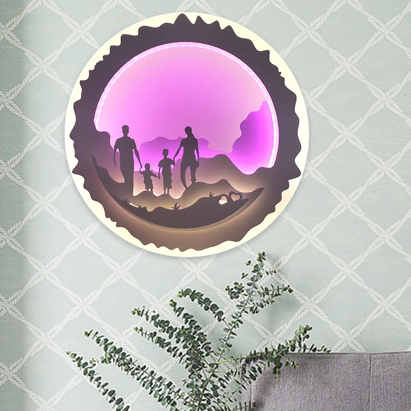 Lampe murale ronde en acrylique LED pour chambre à coucher, éclairage mural de Style chinois avec motif famille aimante/su...