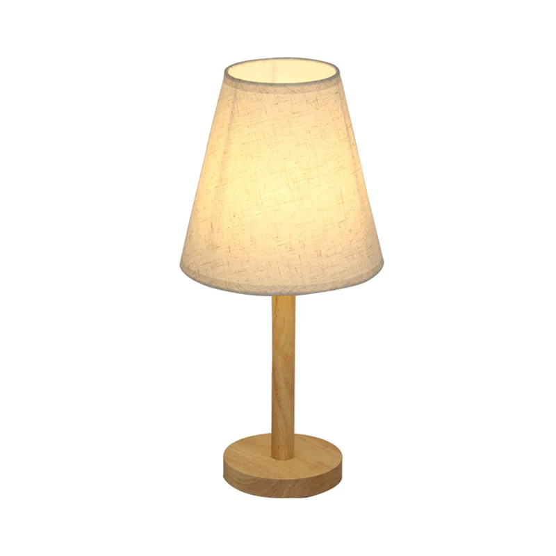 Lampe de nuit à abat-jour conique en tissu, éclairage de Table en bois à 1 tête pour le salon Clearhalo
