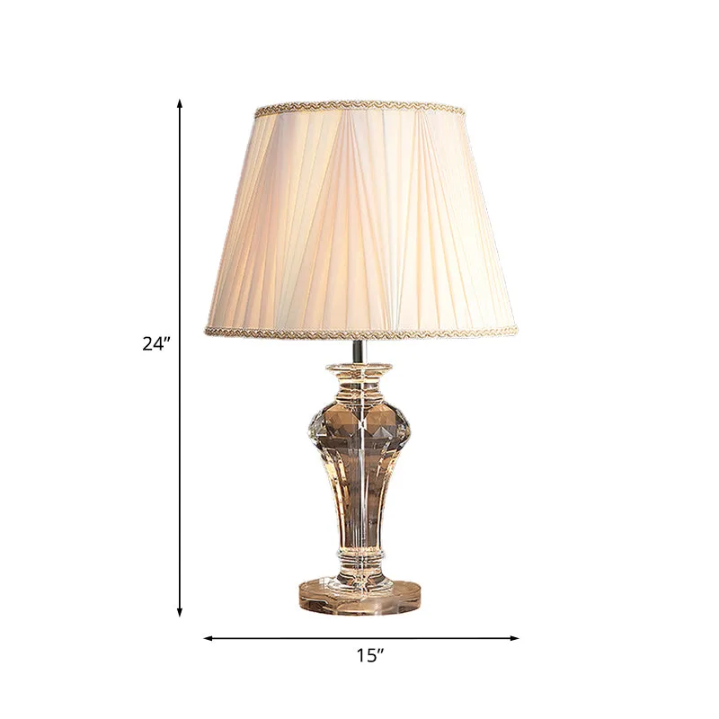 Lampe de nuit blanche en tissu froncé, abat-jour conique, éclairage de Table Simple avec Vase, Base en cristal transparent...