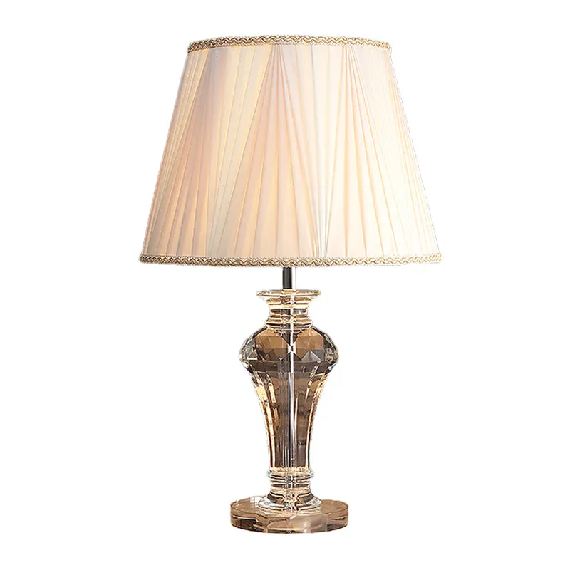Lampe de nuit blanche en tissu froncé, abat-jour conique, éclairage de Table Simple avec Vase, Base en cristal transparent...