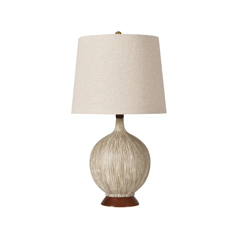 Lampe de nuit en forme de globe de lin en céramique de style rural à 1 tête pour chambre à coucher avec abat-jour en tissu...