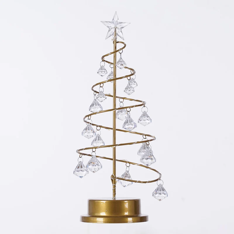 Lampe de nuit LED en forme d'arbre de noël, finition dorée, lampe de Table décorative à batterie en métal avec cristaux ac...